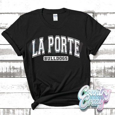 LA PORTE BULLDOGS - DISTRESSED VARSITY - T-SHIRT-Country Gone Crazy-Country Gone Crazy