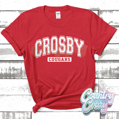 CROSBY COUGARS - DISTRESSED VARSITY - T-SHIRT-Country Gone Crazy-Country Gone Crazy