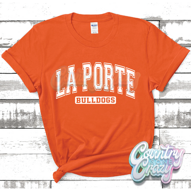 LA PORTE BULLDOGS - DISTRESSED VARSITY - T-SHIRT-Country Gone Crazy-Country Gone Crazy