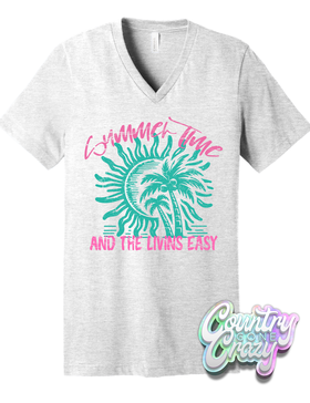 Summer Time and the Livins Easy // Bella Canvas - Ash - V-Neck-Country Gone Crazy-Country Gone Crazy