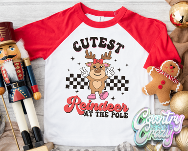 Cutest Reindeer at the Pole - Red/White Raglan-Country Gone Crazy-Country Gone Crazy
