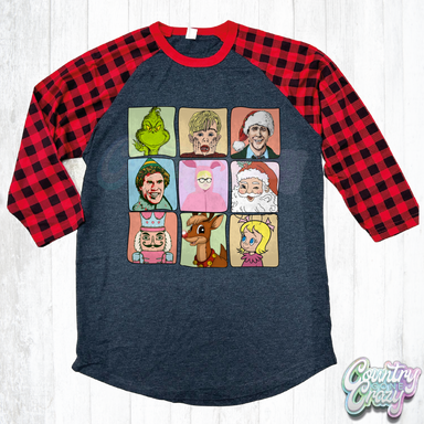 Christmas Movies •• JLT Raglan// Red Plaid Sleeves-Country Gone Crazy-Country Gone Crazy