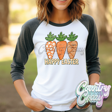 Happy Easter Carrot Trio• Bella Canvas Raglan-Country Gone Crazy-Country Gone Crazy
