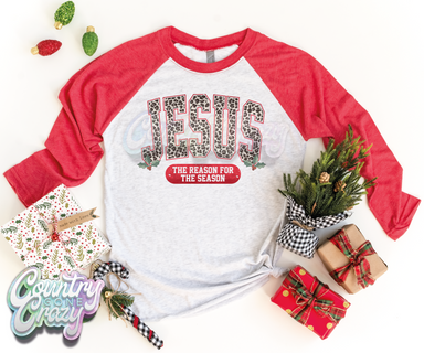 Christmas •• Next Level Red/Heather White Raglan-Country Gone Crazy-Country Gone Crazy