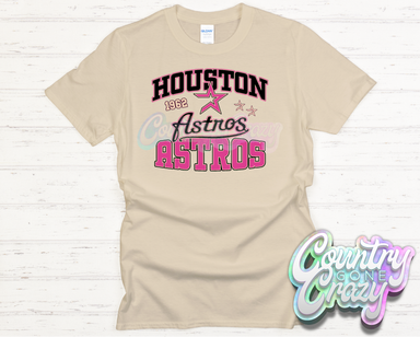 Houston Retro Pink - Sand - T-Shirt-Country Gone Crazy-Country Gone Crazy
