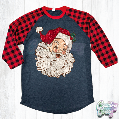 Santa Slay •• JLT Raglan// Red Plaid Sleeves-Country Gone Crazy-Country Gone Crazy