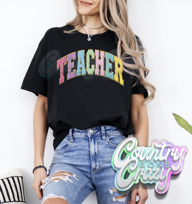 TEACHER - Faux Chenille - T-Shirt-Country Gone Crazy-Country Gone Crazy