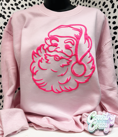 Santa Claus • Neon Pink Puff • Light Pink Sweatshirt-Country Gone Crazy-Country Gone Crazy