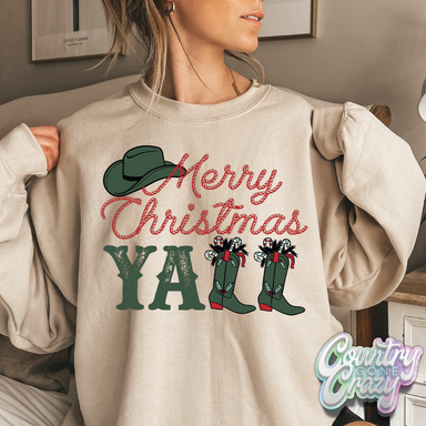 Merry Christmas Y'all • Sand Sweatshirt-Country Gone Crazy-Country Gone Crazy