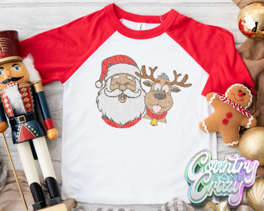 Santa and Reindeer - Red/White Raglan-Country Gone Crazy-Country Gone Crazy