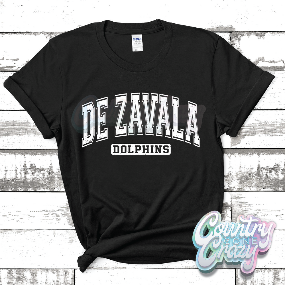 DE ZAVALA DOLPHINS - DISTRESSED VARSITY - T-SHIRT-Country Gone Crazy-Country Gone Crazy
