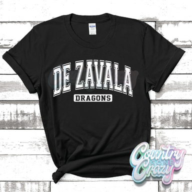 DE ZAVALA DRAGONS - DISTRESSED VARSITY - T-SHIRT-Country Gone Crazy-Country Gone Crazy