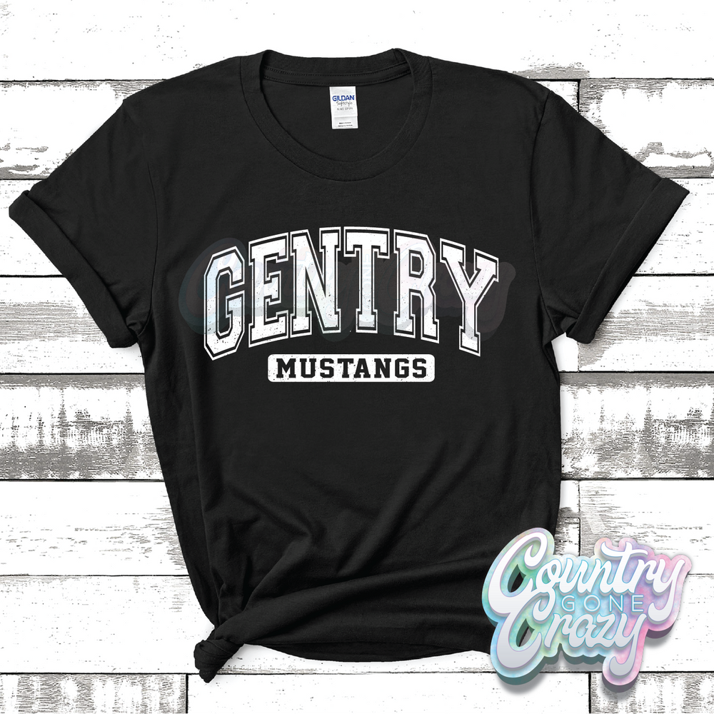 GENTRY MUSTANGS - DISTRESSED VARSITY - T-SHIRT-Country Gone Crazy-Country Gone Crazy