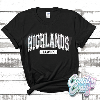 HIGHLANDS HAWKS - DISTRESSED VARSITY - T-SHIRT-Country Gone Crazy-Country Gone Crazy