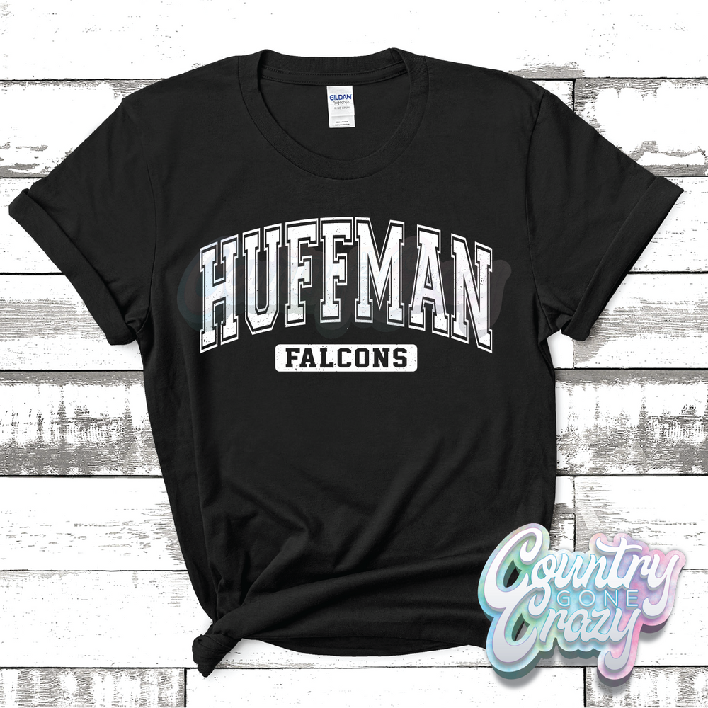 HUFFMAN FALCONS - DISTRESSED VARSITY - T-SHIRT-Country Gone Crazy-Country Gone Crazy
