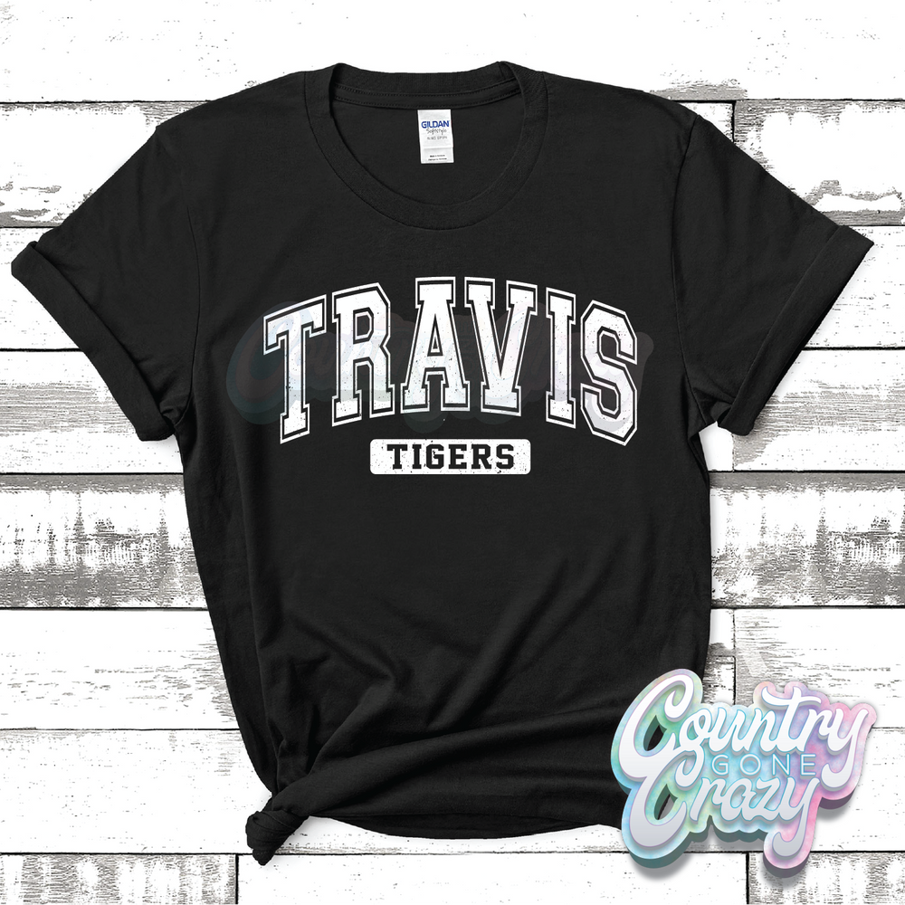 TRAVIS TIGERS - DISTRESSED VARSITY - T-SHIRT-Country Gone Crazy-Country Gone Crazy