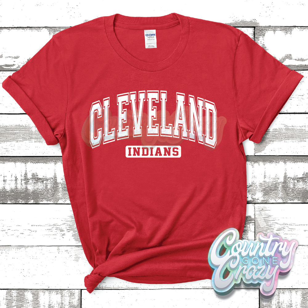 CLEVELAND INDIANS - DISTRESSED VARSITY - T-SHIRT-Country Gone Crazy-Country Gone Crazy