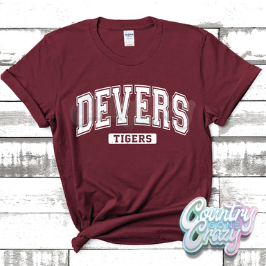 DEVERS TIGERS - DISTRESSED VARSITY - T-SHIRT-Country Gone Crazy-Country Gone Crazy