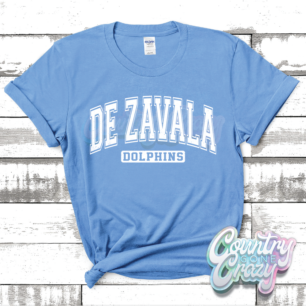 DE ZAVALA DOLPHINS - DISTRESSED VARSITY - T-SHIRT-Country Gone Crazy-Country Gone Crazy