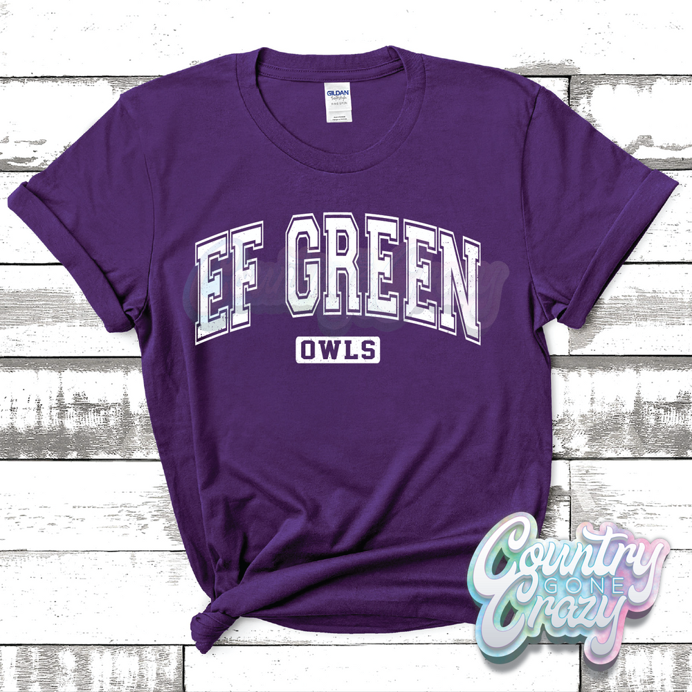 EF GREEN OWLS - DISTRESSED VARSITY - T-SHIRT-Country Gone Crazy-Country Gone Crazy