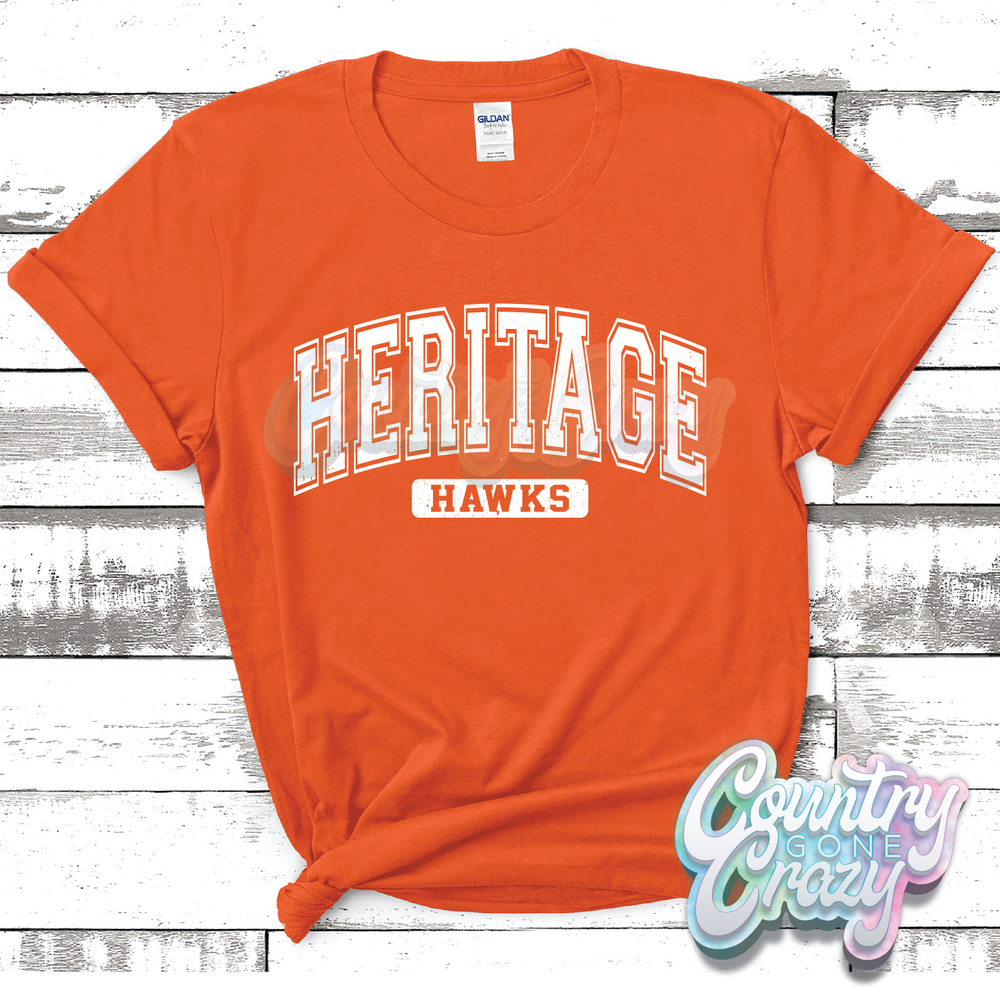 HERITAGE HAWKS - DISTRESSED VARSITY - T-SHIRT-Country Gone Crazy-Country Gone Crazy