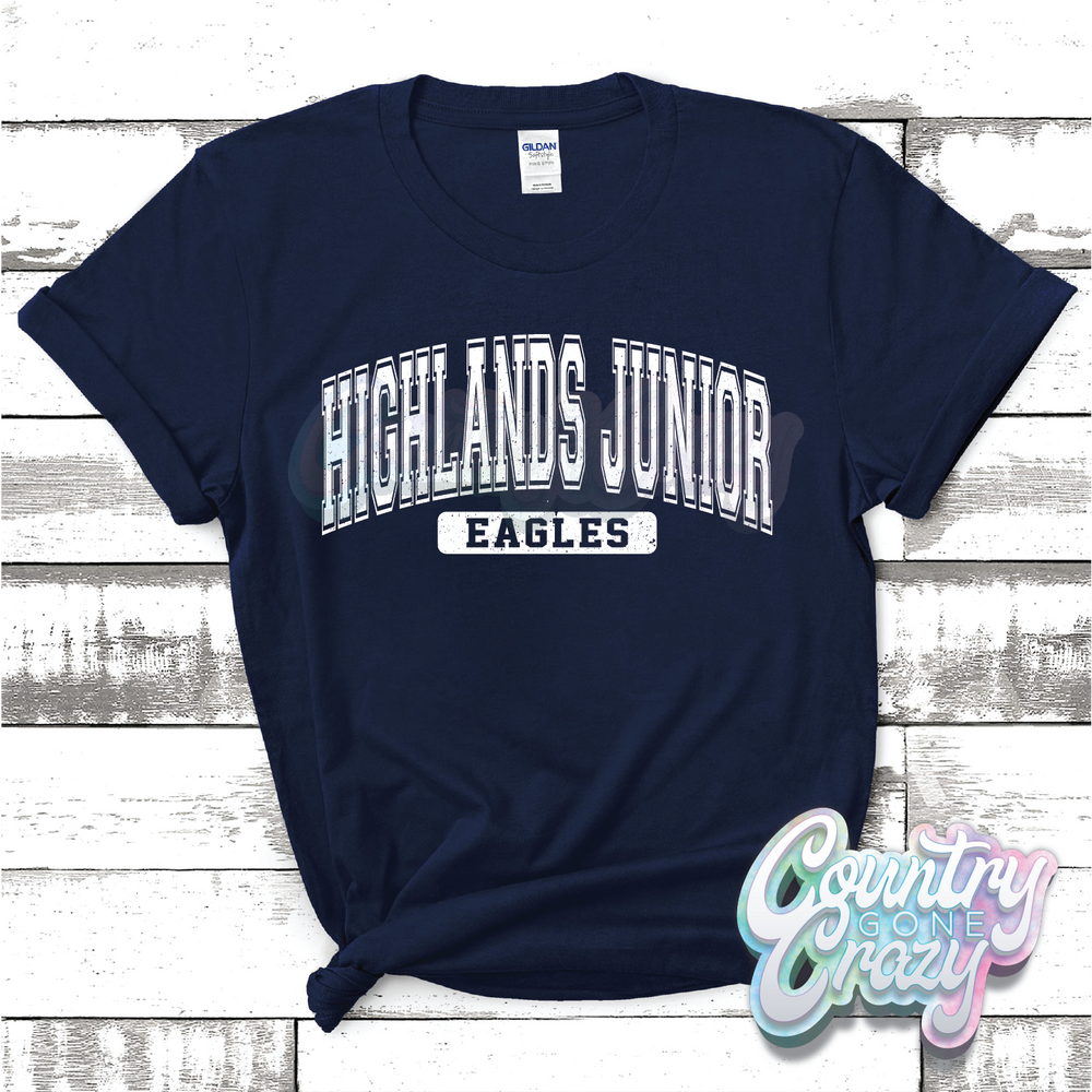 HIGHLANDS JUNIOR EAGLES - DISTRESSED VARSITY - T-SHIRT-Country Gone Crazy-Country Gone Crazy