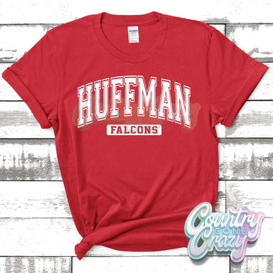 HUFFMAN FALCONS - DISTRESSED VARSITY - T-SHIRT-Country Gone Crazy-Country Gone Crazy