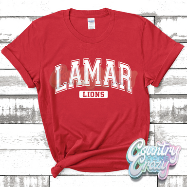 LAMAR LIONS - DISTRESSED VARSITY - T-SHIRT-Country Gone Crazy-Country Gone Crazy
