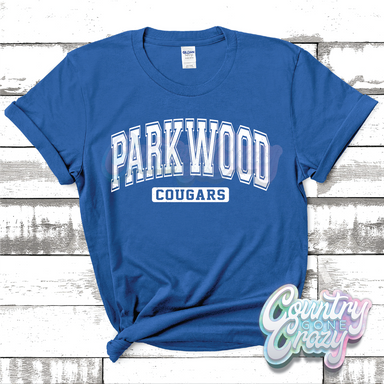 PARKWOOD COUGARS - DISTRESSED VARSITY - T-SHIRT-Country Gone Crazy-Country Gone Crazy