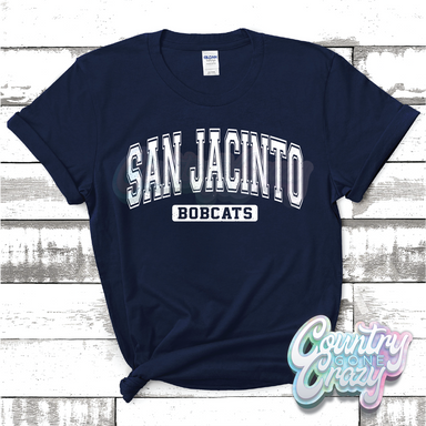 SAN JACINTO BOBCATS - DISTRESSED VARSITY - T-SHIRT-Country Gone Crazy-Country Gone Crazy