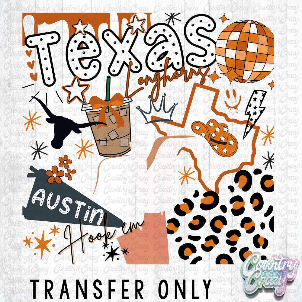 HT4877 • LONGHORNS LEOPARD COLLAGE-Country Gone Crazy-Country Gone Crazy