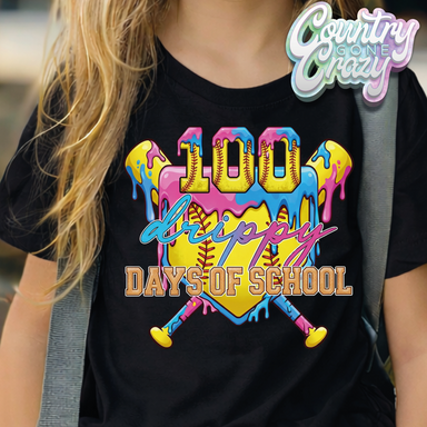 100 DAYS DRIPPY DAYS OF SCHOOL - SOFTBALL // T-Shirt-Country Gone Crazy-Country Gone Crazy