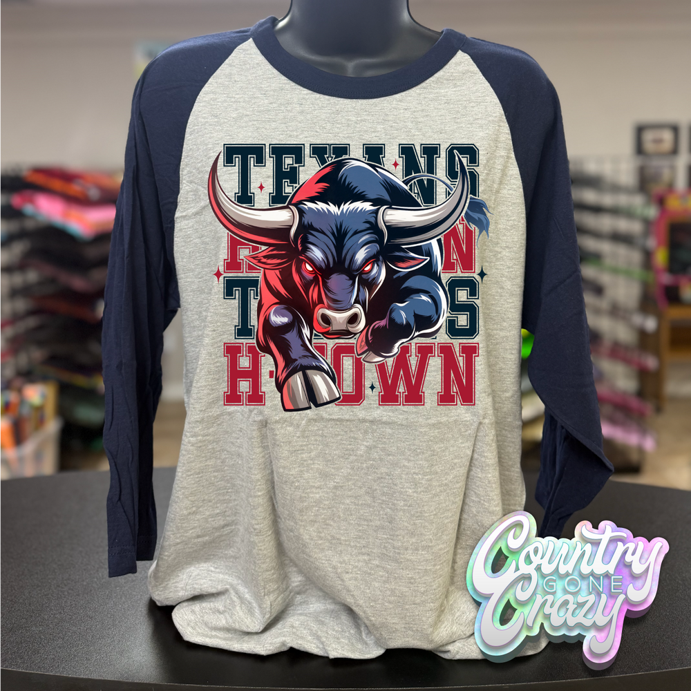 TEXANS - NAVY/GREY RAGLAN-Country Gone Crazy-Country Gone Crazy