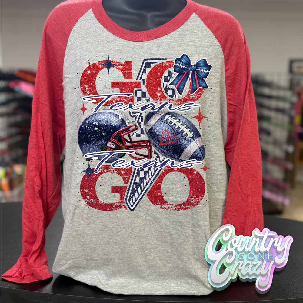 TEXANS - RED/GREY RAGLAN-Country Gone Crazy-Country Gone Crazy