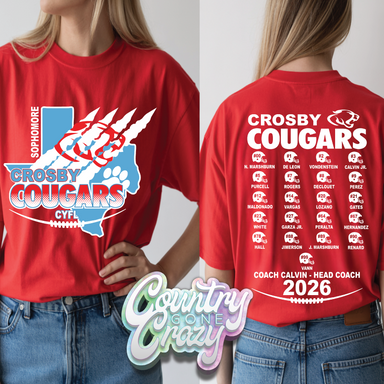 Crosby Cougars 2026 Sophomore Football T-Shirt-Country Gone Crazy-Country Gone Crazy