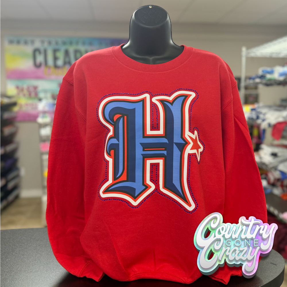 RED H-TOWN TEXANS WITH BLUE RHINESTONES-Country Gone Crazy-Country Gone Crazy