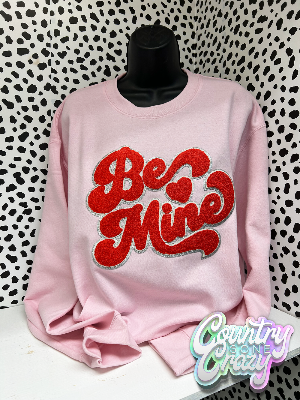 Be Mine (Red) Chenille Patch Sweatshirt-Gildan-Country Gone Crazy