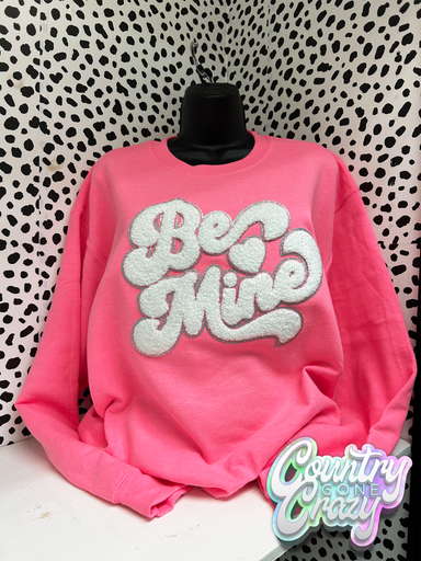 Be Mine (White) Chenille Patch Sweatshirt-Gildan-Country Gone Crazy
