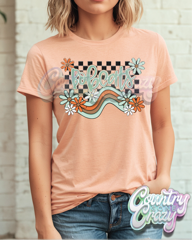 BOBCATS ** BOHO WAVE** BELLA CANVAS HEATHER PEACH T-SHIRT-Country Gone Crazy-Country Gone Crazy