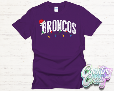 BRONCOS - CHRISTMAS LIGHTS - T-SHIRT-Country Gone Crazy-Country Gone Crazy
