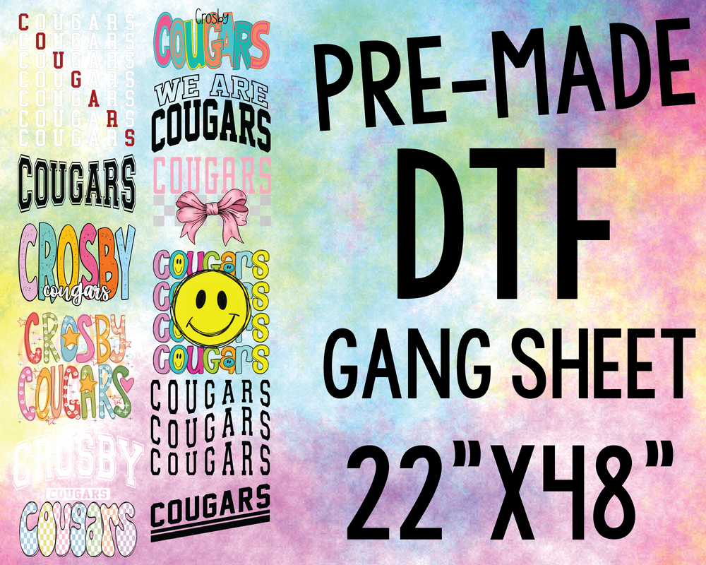 PRE-MADE GANG SHEET - COUGARS - YOUTH-Country Gone Crazy-Country Gone Crazy