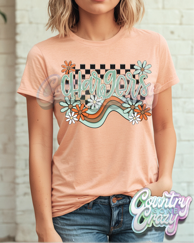 CHARGERS ** BOHO WAVE** BELLA CANVAS HEATHER PEACH T-SHIRT-Country Gone Crazy-Country Gone Crazy