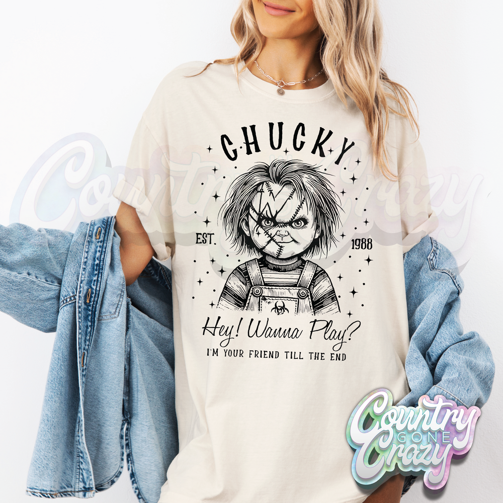 CHUCKY - HEY! WANNA PLAY? // T-SHIRT-Country Gone Crazy-Country Gone Crazy