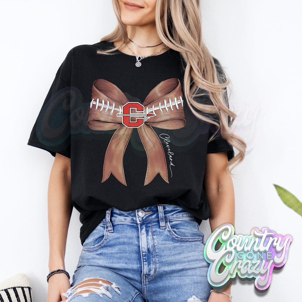 CLEVELAND INDIANS FOOTBALL BOW T-SHIRT-Country Gone Crazy-Country Gone Crazy