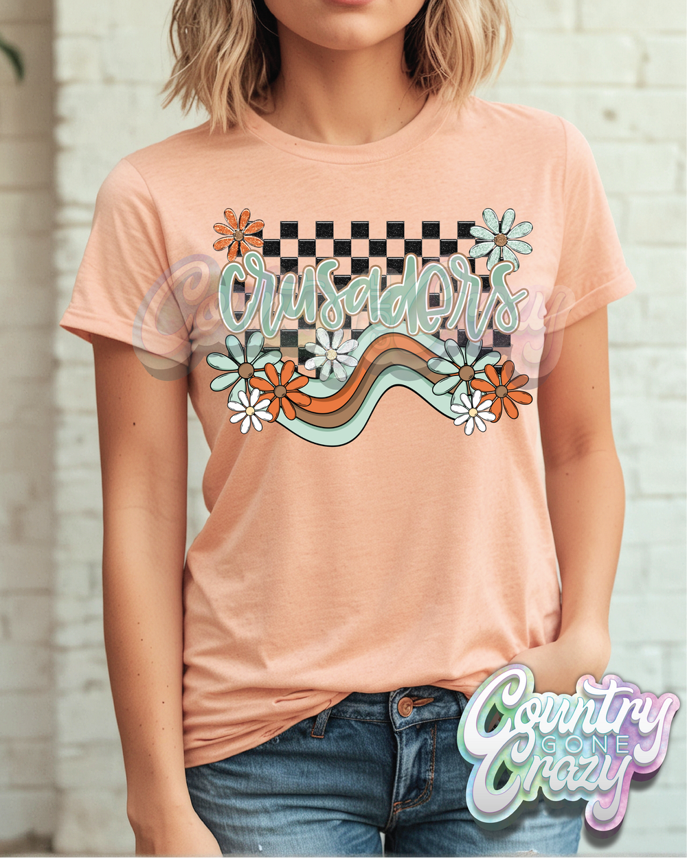 CRUSADERS ** BOHO WAVE** BELLA CANVAS HEATHER PEACH T-SHIRT-Country Gone Crazy-Country Gone Crazy