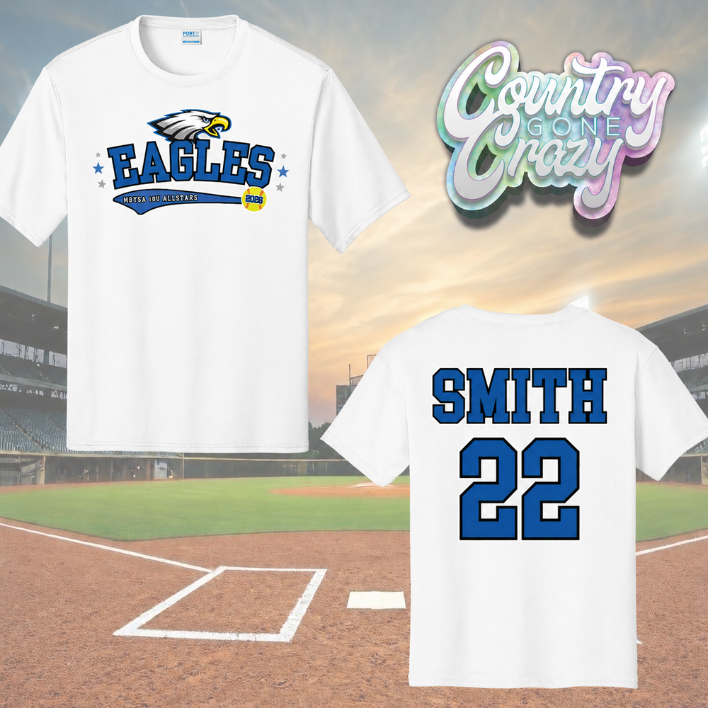 MBYSA 10U SOFTBALL - EAGLES ALL STARS - T-SHIRT / OPTIONAL: CUSTOM NAME AND NUMBER-Gildan-Country Gone Crazy