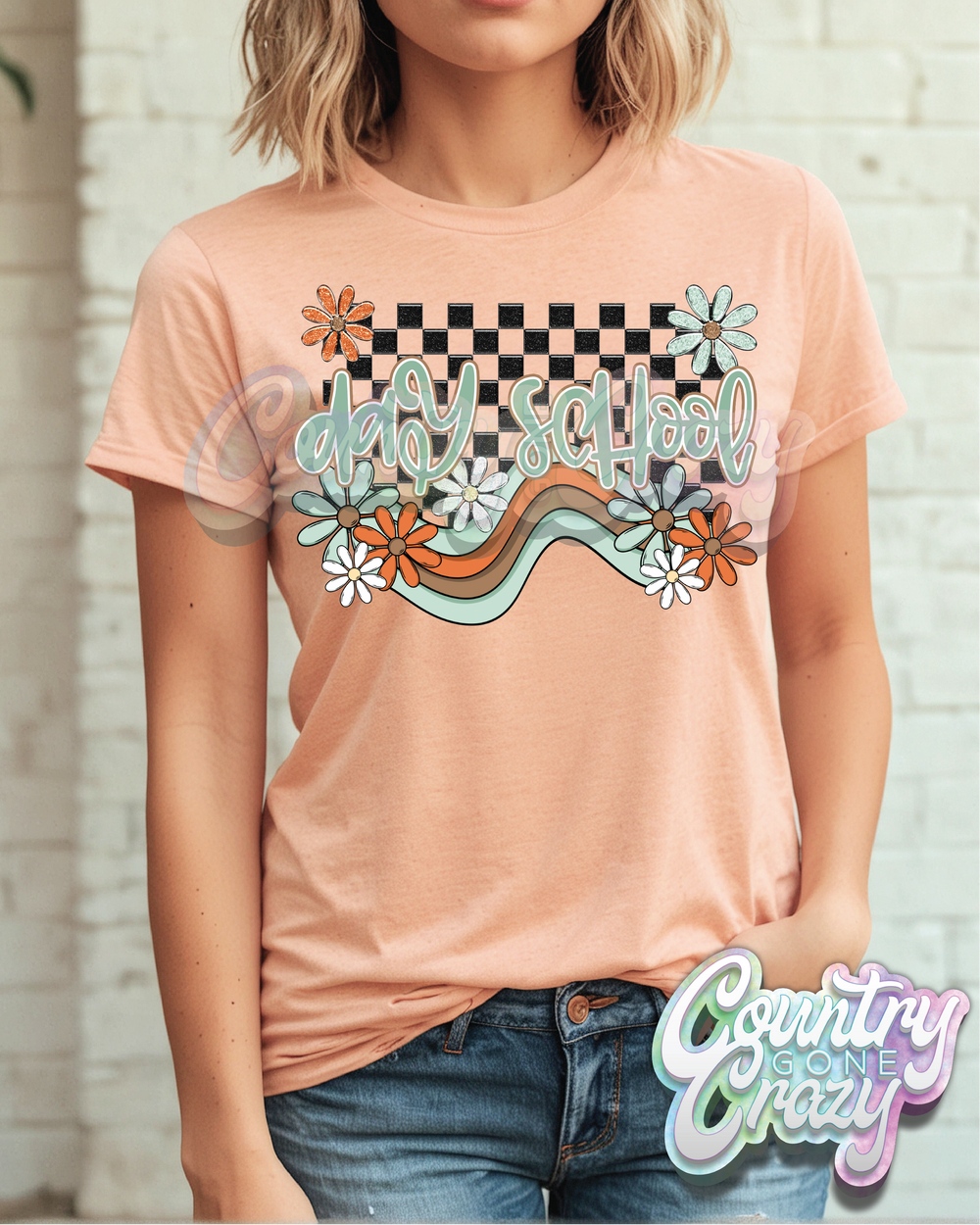 DAY SCHOOL ** BOHO WAVE** BELLA CANVAS HEATHER PEACH T-SHIRT-Country Gone Crazy-Country Gone Crazy