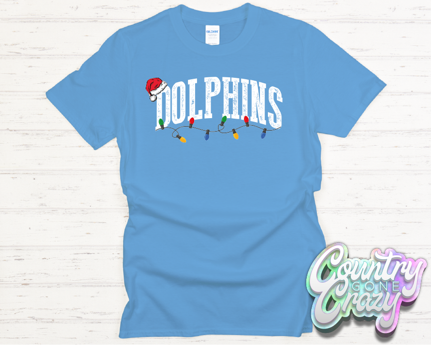 DOLPHINS - CHRISTMAS LIGHTS - T-SHIRT-Country Gone Crazy-Country Gone Crazy