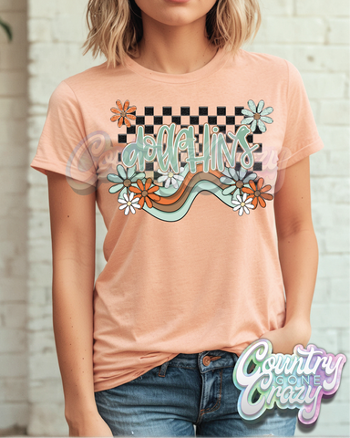 DOLPHINS ** BOHO WAVE** BELLA CANVAS HEATHER PEACH T-SHIRT-Country Gone Crazy-Country Gone Crazy