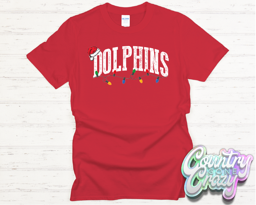 DOLPHINS - CHRISTMAS LIGHTS - T-SHIRT-Country Gone Crazy-Country Gone Crazy